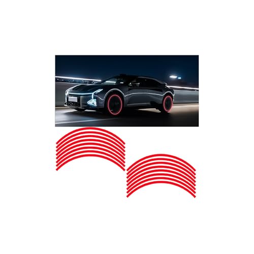 Zpana 16PCS Car Wheel Rim Reflective Stickers, Anti-Scratch Vehicle Night Safety Warning Rim Decals, Auto Tire Hub Eyebrow Tape Stripe Decorative Sticker, Universal for SUV Sedan Truck (Red) - color: Red
