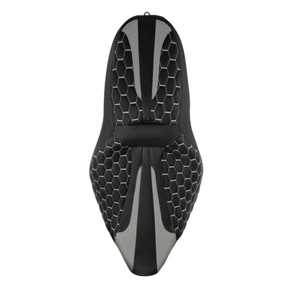 C.C. RIDER Rider Passenger Seat Hexagon Stitching for Harley Davidson Touring Road King Street Glide Road Glide Electra Glide CVO 2009-2023 Black Grey - color: Black Grey Seat