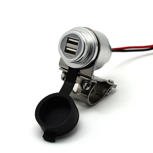 Cliff Top Motorcycle USB Charger Waterproof Dual USB Port 4.6A 23W Aluminium, Heavy Duty for 7/8’’ and 1’’ Handlebars on ATV/UTV for Smart Phones, GPS, Tablets and Cameras (Silver) - color: Silver