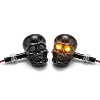 Motorcycle 10mm Screw Skull Head LED Amber Turn Signal Indicator Light (Black) - color: Black