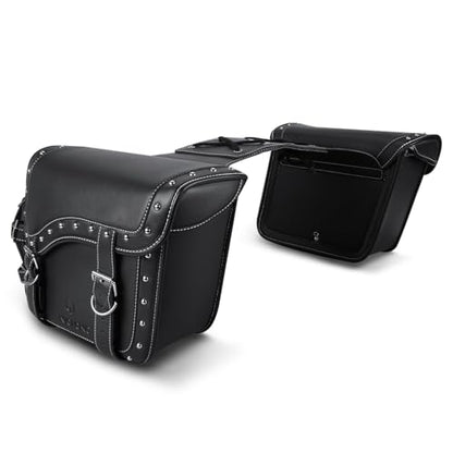 NICECNC Motorcycle Saddle Bags, PU leather Saddlebags, Reinforced Straps & Saddle Piece with Cup Holder, Throw Over Saddle Bag Side Bags Universal Accessories bags, Black - size: 25L-Black