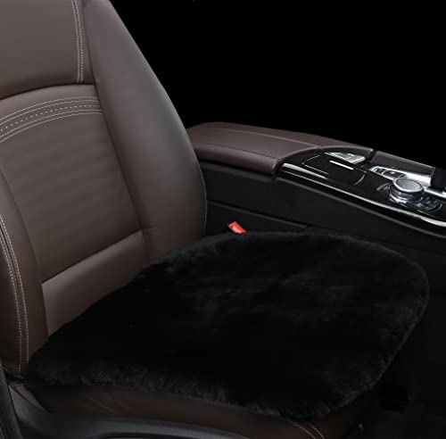 Sheepskin Seat Cushion Cover Wholehide Short Wool Seat Pad Natural Fur Car Seat Covers Universal Fit for Most Car, Truck, SUV, or Van Front Black - color: Black, size: Front Seat (19.6inch*19.6inch)