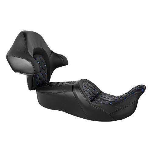 CC RIDER Motorcycle Hammock Seat and King Tour Trunk Backrest Fit For Harley Touring 2014-2023 Street Glide FLHX Road Glide FLTRX Road King FLHR Electra Glide FLHT and Trike models - color: 16# Blue Seat+ Tour Trunk Backrest