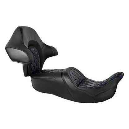CC RIDER Motorcycle Hammock Seat and King Tour Trunk Backrest Fit For Harley Touring 2014-2023 Street Glide FLHX Road Glide FLTRX Road King FLHR Electra Glide FLHT and Trike models - color: 16# Blue Seat+ Tour Trunk Backrest