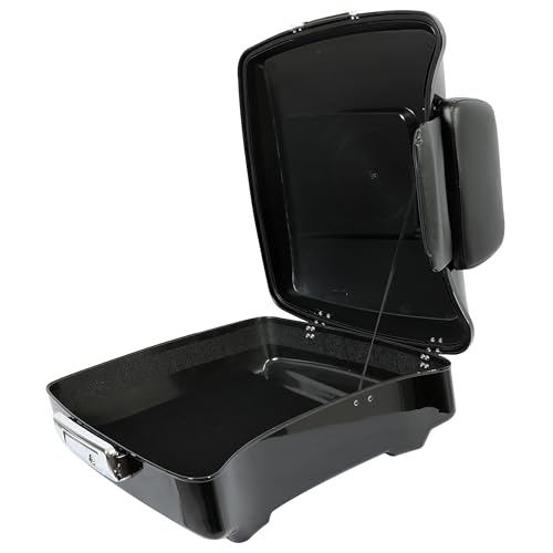 ECOTRIC Chopped Luggage Trunk W/Pad Compatible with 2014-2024 Harley Touring Road King Road Glide Street Glide Electra Glide Tail Box Trunk with Backrest - color: Black, size: Chopped Luggage Trunk W/ Razor Pad