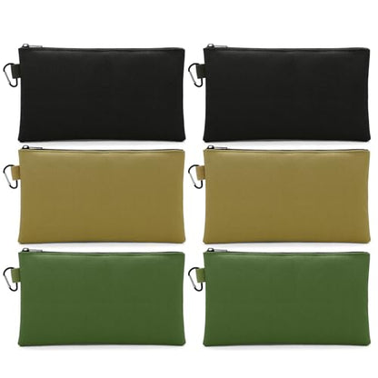 Faylapa 6 Pack Canvas Tool Pouches, 12.5"x7" Zipper Bag, Premium Waterproof Utility Multipurpose Storage Organizer Tool Pouch with Carabiner for Stationary, Pencil Pouch(Khaki, Army Green, Black) - size: 12.5"x7"