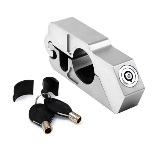CHIFUN Universal Motorcycle Handlebar Lock CNC Aluminum Handle Bar Grip Throttle Brake Anti-Theft Lock Compatible with ATV Motorbike Scooter Dirt Bike(Silver) - color: Silver