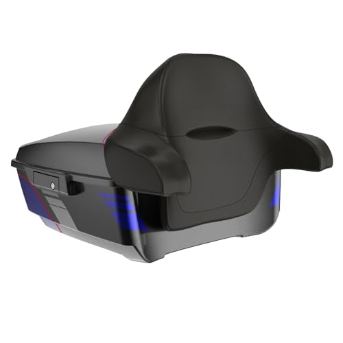 Advanblack 2025 Road Glide King Tour Trunk Pack Black Latch Wrap-Around Backrest Compatible with 1997-2025 Harley Touring Road Glide, Street Glide, Electra Glide (Blue Streak) - color: Blue Streak