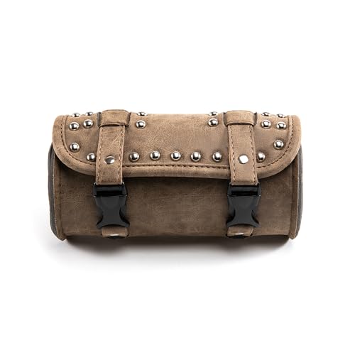 Mini Motorcycle Handlebar Bag Saddlebag Roll Tool Bag for Cafe Racer Bobber Chopper Storage pouch (Brown A) - color: Brown A