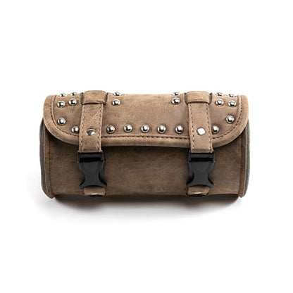 Mini Motorcycle Handlebar Bag Saddlebag Roll Tool Bag for Cafe Racer Bobber Chopper Storage pouch (Brown A) - color: Brown A