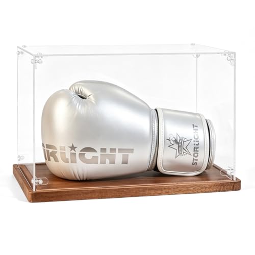 Boxing Glove Display Case, Clear Acrylic Showcase with Wood Base Plank for Single Glove, Full Size UV Protection Souvenirs and Collectibles Box,Ideal Gift for Boxing Fans, Athlete - size: 14ln×9ln×1.5ln