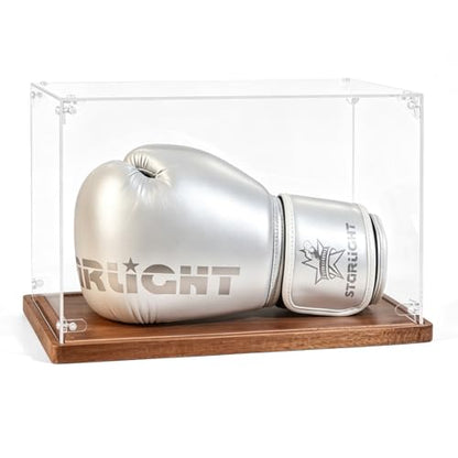 Boxing Glove Display Case, Clear Acrylic Showcase with Wood Base Plank for Single Glove, Full Size UV Protection Souvenirs and Collectibles Box,Ideal Gift for Boxing Fans, Athlete - size: 14ln×9ln×1.5ln