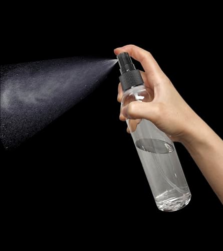 ljdeals 8 oz Clear Plastic Spray Bottles, Black Fine Mist Sprayer, Refillable Empty Bottles for Essential oils, Perfumes, Travel. Pack of 2, Made in USA
