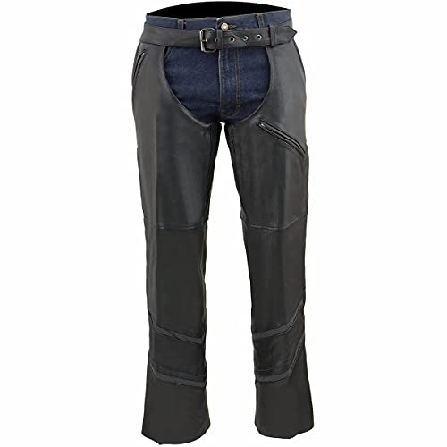 Milwaukee Leather ML1144 Men's Black Premium Leather Vented Motorcycle Rider Chaps w/Reflective Piping - size: 5X-Large