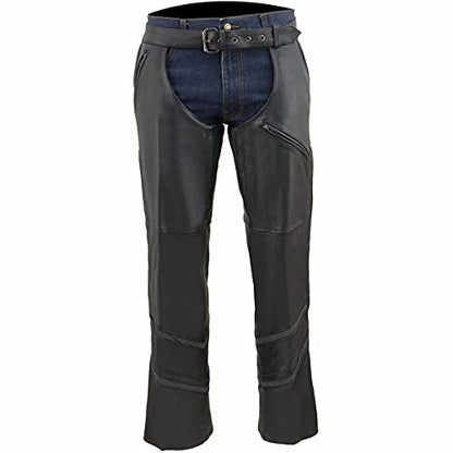 Milwaukee Leather ML1144 Men's Black Premium Leather Vented Motorcycle Rider Chaps w/Reflective Piping - size: 5X-Large