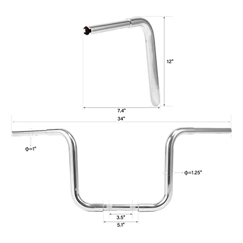 Green-L 1 1/4" Ape Hanger 12" Rise Handlebars Fit for Harley Sportster XL883 XL1200 Softail FLST FXST Custom Motorcycle 1.25" Handle Bar - size: 12" Rise, style: Style B Chrome