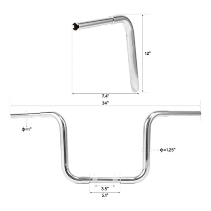 Green-L 1 1/4" Ape Hanger 12" Rise Handlebars Fit for Harley Sportster XL883 XL1200 Softail FLST FXST Custom Motorcycle 1.25" Handle Bar - size: 12" Rise, style: Style B Chrome