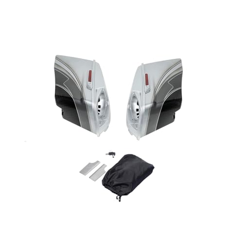 HR3 Custom 4" Stretched Hard Saddlebags w/Speaker Lids Compatible with 2014-later Harley Touring Road King Road Glide Street Glide Ultra Limited FLHT (Silver/Black Honeycomb Fade) - color: Custom- Silver / Black Honeycomb Fade