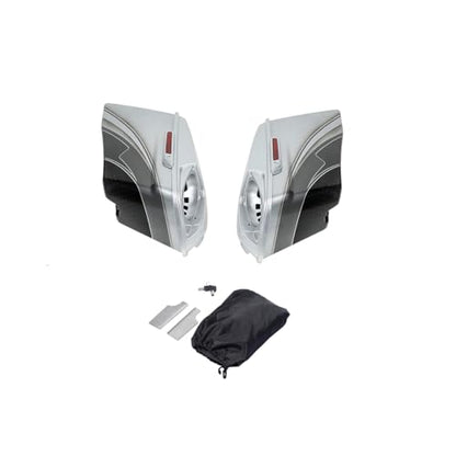 HR3 Custom 4" Stretched Hard Saddlebags w/Speaker Lids Compatible with 2014-later Harley Touring Road King Road Glide Street Glide Ultra Limited FLHT (Silver/Black Honeycomb Fade) - color: Custom- Silver / Black Honeycomb Fade