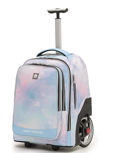 NEW TILAMI 20" Rolling Backpack for Teens Adults, Climbing Stairs Waterproof Backpack with Wheels for School Business Trave Camping with Laptop Compartment, Fit 17 Inch Laptop, Pink Blue Doodle - color: Pink Blue