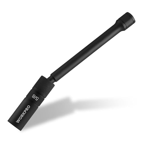 WORKPRO 5/8" Swivel Magnetic Spark Plug Socket - 12-Point, 1mm Thin Wall, 360 Swivel, 3/8" Drive x 8", Black Phosphate Finish, Anti-Slip Knurled Grip - size: 5/8"×3/8"×8"