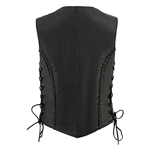 Milwaukee Leather Women's V-Neck Distress Grey Premium Leather Motorcycle Rider Vest w/Side Laces MLL4531 - color: Ml1255-black, size: X-Large