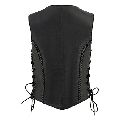 Milwaukee Leather Women's V-Neck Distress Grey Premium Leather Motorcycle Rider Vest w/Side Laces MLL4531 - color: Ml1255-black, size: Small