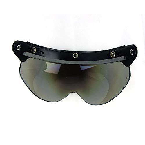 WANCAR Universal Motorcycle Retro Pilot-Style Standard 3 Snap-Button Visor Flip Up Down Open Face Helmet Wind Shield(Dark Smoke) - color: Dark Smoke