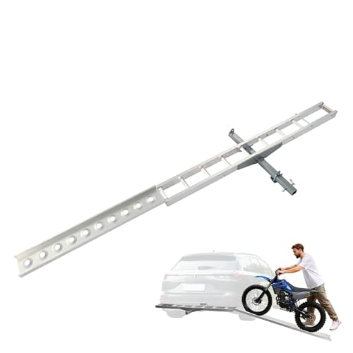 Motorcycle Hitch Carrier with 47‘’ Loading Ramp, Aluminum Hitch Bike Rack for Car & SUV, 400lb Capacity, Dirt Bike Trailer Rack with Stabilizer & Ratchet Straps, Fits 2" Receiver