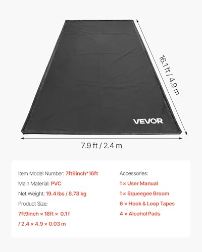 VEVOR Containment Mat, 7 ft 9 in x 16 ft, Non-Slip PVC Garage Floor Mat with a Cleaning Squeegee, Heavy Duty Durable Waterproof Containment Protection from Snow, Rain and Mud for Cars Parking, Black - size: 7 ft 9 in x 16 ft
