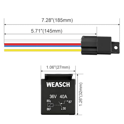 2 Pack 36V 40A Car Relay Harness, 4-Pin SPST, 12AWG Harness Sockets, Automotive Switches and Starters, for Automotive Truck Van Motorcycle Boat - size: 4-Pin 36V