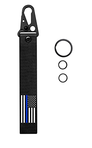 Dsycar American Flag Keychain Clip, Personalized Flag Keychain Tag Carabiner Key Chains Key Ring Clip Gift for Men and Women - color: Black/Thin Blue Line