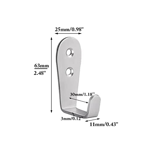 Coat Hooks Wall Mounted, 6 Pack Single Entrance Hooks Heavy Duty Brushed Wall Hook Stainless Steel, Large L Metal Hook for Hanging Clothes Jackets Robes Towels Hats Keys Bags Cups, Silver - color: Silver