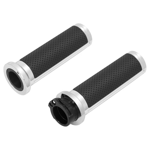 1 inch Handlebar Grips 25mm Aluminum Defiance Cable Throttle Hand Grips Compatible with Harley Touring Softail Dyna Sportster XL883 1200 XR VRSC - color: Chrome-Cable Throttle