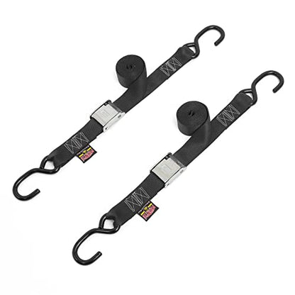 1.5in x 5.5ft Cam Buckle Tie-Downs w/S-Hooks - 600 lb. WLL / 1,800 lb. Breaking Strength - Made in USA - Black (Pair) - color: Black Strap