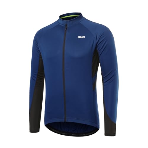 ARSUXEO Men's Full Zipper Long Sleeves Cycling Jersey Bicycle BikingBike Shirt 6030 - color: Dark Blue, size: Small