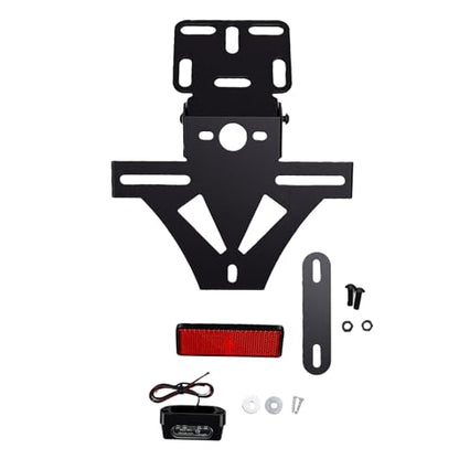 GOTOTOP Motorcycle License Plate Bracket with Integrated Tail Light and Turn Signal Holder Adjustable Angle Metal Reflector for Universal Motorcycle Rear Fitment