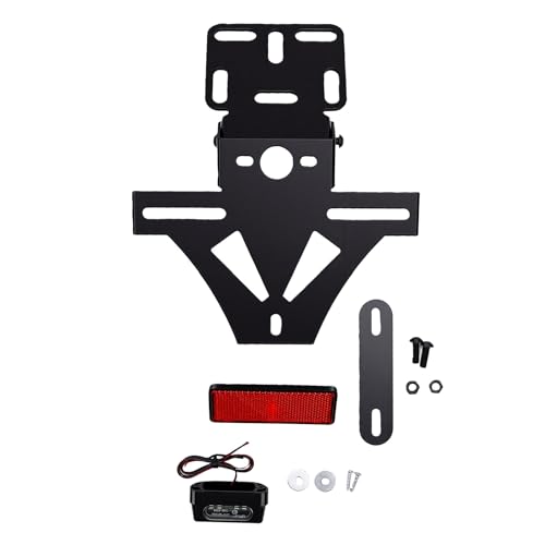 GOTOTOP Motorcycle License Plate Bracket with Integrated Tail Light and Turn Signal Holder Adjustable Angle Metal Reflector for Universal Motorcycle Rear Fitment