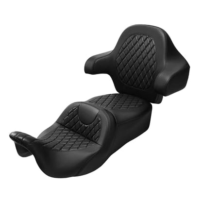 SLMOTO Gel Hammock Seat + Passenger Backrest Pad Sissy Bar Fit for Harley Touring Road King Glide Street Glide Electra Glide 2014-2023 Black Motorcycle 2 Up Rider Driver Seat Cushion - color: Gel Style B Black Seat + Backrest