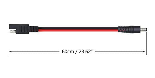 CERRXIAN 60cm 14AWG DC 5.5mm x 2.1mm Male to SAE 2 Pin Quick Disconnect Wire Harness Extension Cable for Portable Powers, Motorcycle Solar Panel Charger (M Black) - color: Male Black&Red