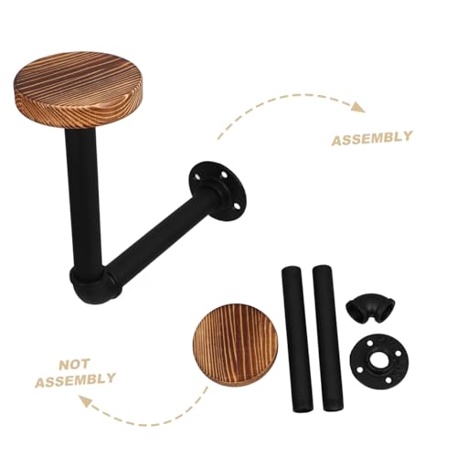 Uonlytech Industrial Metal Pipe and Wood Wall-mounted Hat Rack with Motorcycle Helmet Holder and Coat Hanger, Brown Wooden Hat Organizer for Baseball Caps and Jackets in Home Closet Storage