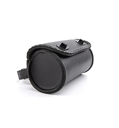 Motorcycle Fork Bag Mini PU Leather Bike Handlebar Tool Bag Sissy Bar Roll Storage Bag (Black) - color: Black
