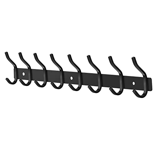 Black Wall Hooks, 23 Inch Coat Rack Wall Mount with 8 Hooks, Wall Hooks Heavy Duty for Hanging Backpack, Bag, Purse, Clothes, Hat, Coat, Towel | Entryway & Bathroom Storage Organization Hanger - color: Black, size: 8 Hooks
