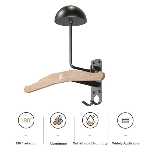 Wall Mounted Motorcycle Helmet Holder with Coat Rack, 180° Rotating Helmet Storage Rack, Heavy Duty Metal Helmet Hanger for Motorcycle Bicycle Football Baseball Helmets, Garage Organizer