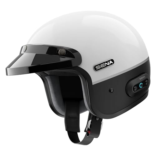 Sena Surge Mesh Intercom Enabled Open Face Smart Motorcycle Helmet (Gloss White/Matte Black, M) - color: Gloss White/Matte Black, size: Medium