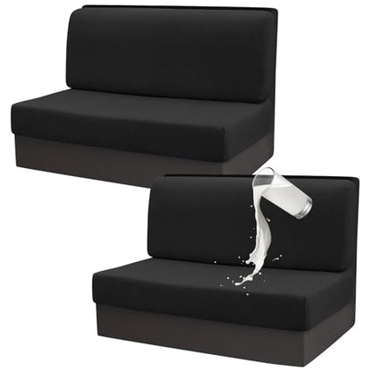 Gollense RV Dinette Cushion Covers Set of 2, Waterproof Stretch Camper Cushion Covers, Sectional Replacement RV Seat Covers for Trailer Couch, Includes 2 Backrest Cover & 2 Bench Cover (Black) - color: Black
