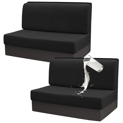 Gollense RV Dinette Cushion Covers Set of 2, Waterproof Stretch Camper Cushion Covers, Sectional Replacement RV Seat Covers for Trailer Couch, Includes 2 Backrest Cover & 2 Bench Cover (Black) - color: Black