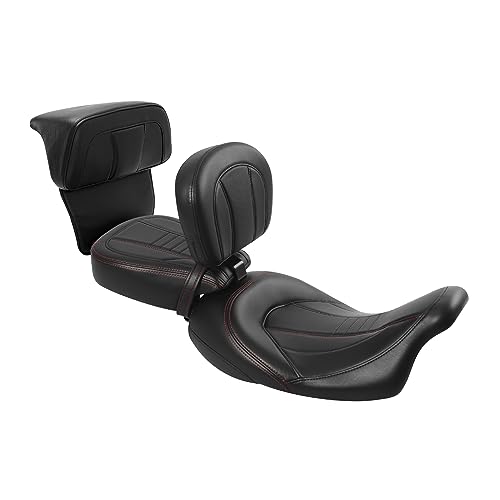 SLMOTO Motorcycle Low-Profile Passenger Rieder Seat, Driver Sissy Bar Backrest Pad Passenger Backrest For Harley Touring CVO Road King Street Glide Road Glide Electra Glide 2014-2023 Black Red - color: Style A Red Seat+2BackrestA
