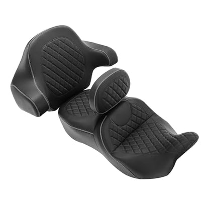 C.C. RIDER 2 Up Rider&Passenger Seat and Driver Brackrest Wrap Around King Trunk Backrest fit for Harley Touring Road King Street Glide Road Glide Electra Glide 2014-2023 - color: 04# White+ Rider/ Passenger Backrests
