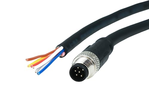 M8 6-Pin Male Connector Cable, A-Coded Straight Circular Industrial Molded Cable, IP67 Waterproof Unshielded PVC Wire, 60V 3A AC/DC, AWG24 - size: 1m, style: 6 Pin Male
